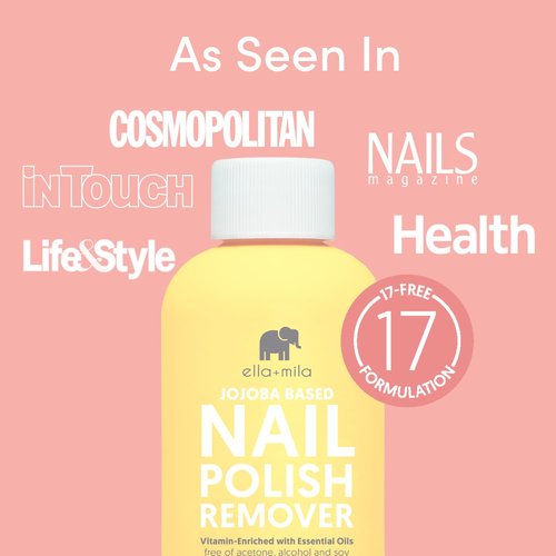 Ella+mila Jojoba Nail Polish Remover - Non-Acetone, Vegan Formula with Jojoba Oil & Vitamins (4 fl oz)