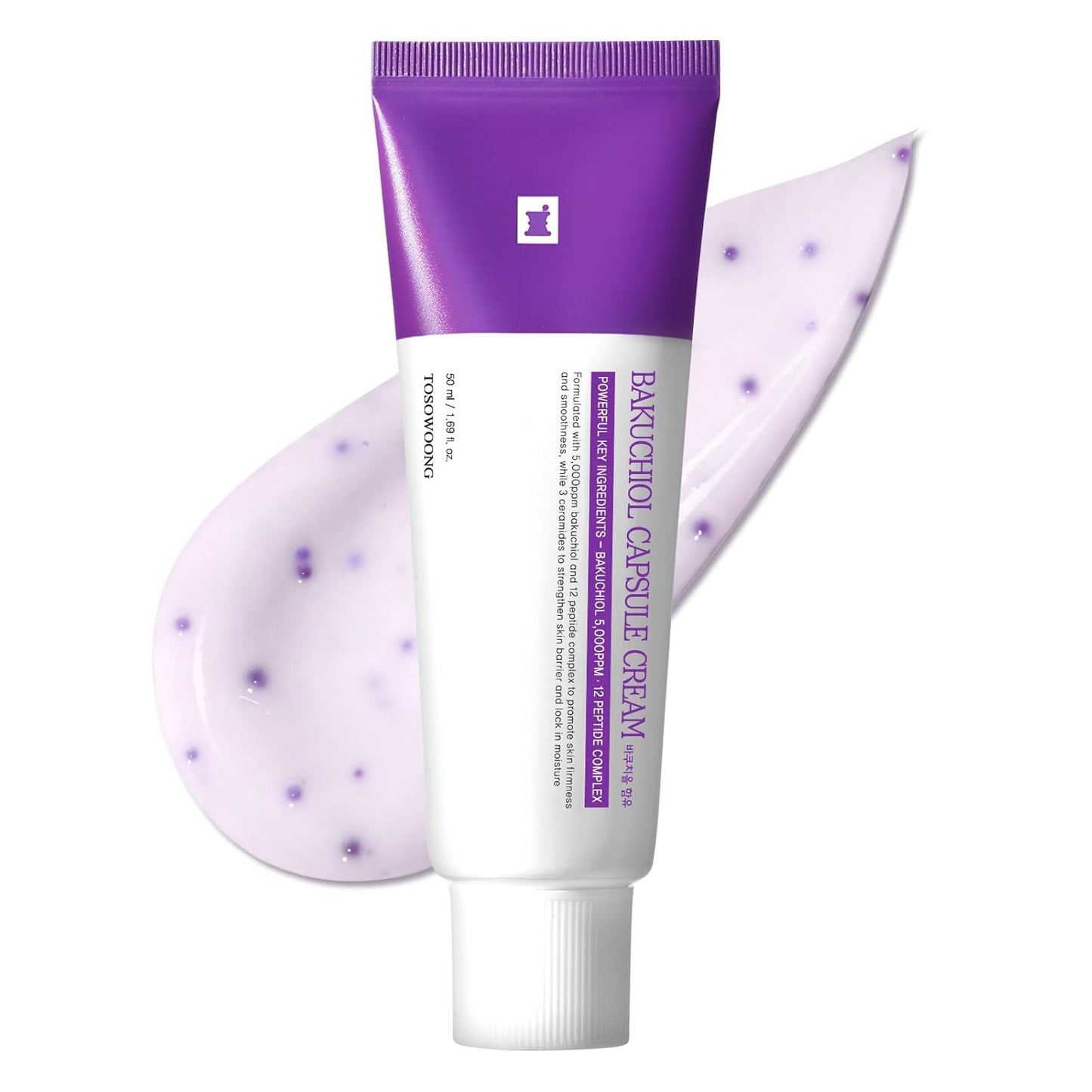 TOSOWOONG Bakuchiol Capsule Cream - High Purity 5,000ppm Retinol Alternative | Anti-Aging Moisturizer with 12 Peptides & 3 Ceramides, 50ml