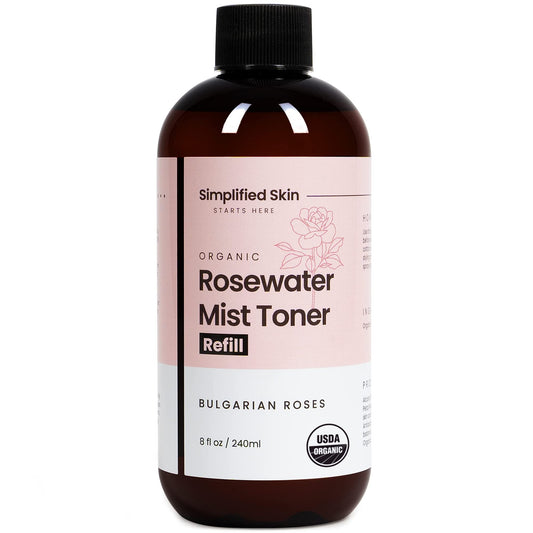 Rose Water Spray for Face & Hair - 100% Natural Organic Face Toner - Alcohol-Free Makeup Remover - Anti-Aging Self Care Beauty Mist - Hydrating Rosewater Refill - 8 Oz