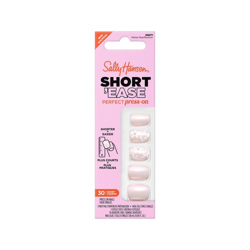 Sally Hansen Salon Effects Perfect Press-On Short'Ease Nails | Square Shape | Easy to Apply, Non-Damaging, Natural Look Vitamin E & B5 | 30 Nails, Nail Glue, Adhesive Tabs, File| Petite Pearlflection