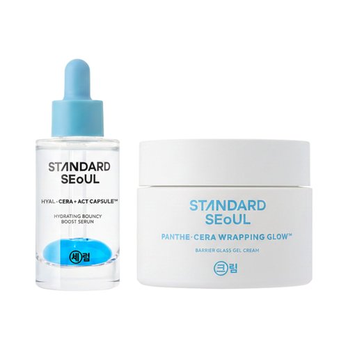 Standard Seoul Glass Skin Barrier Kit | Hyaluronic Acid Serum + Panthenol Gel Cream | Hydration & Radiance Care Routine | With Ceramide, Ectoin & Azulene | K-Beauty Skincare Set