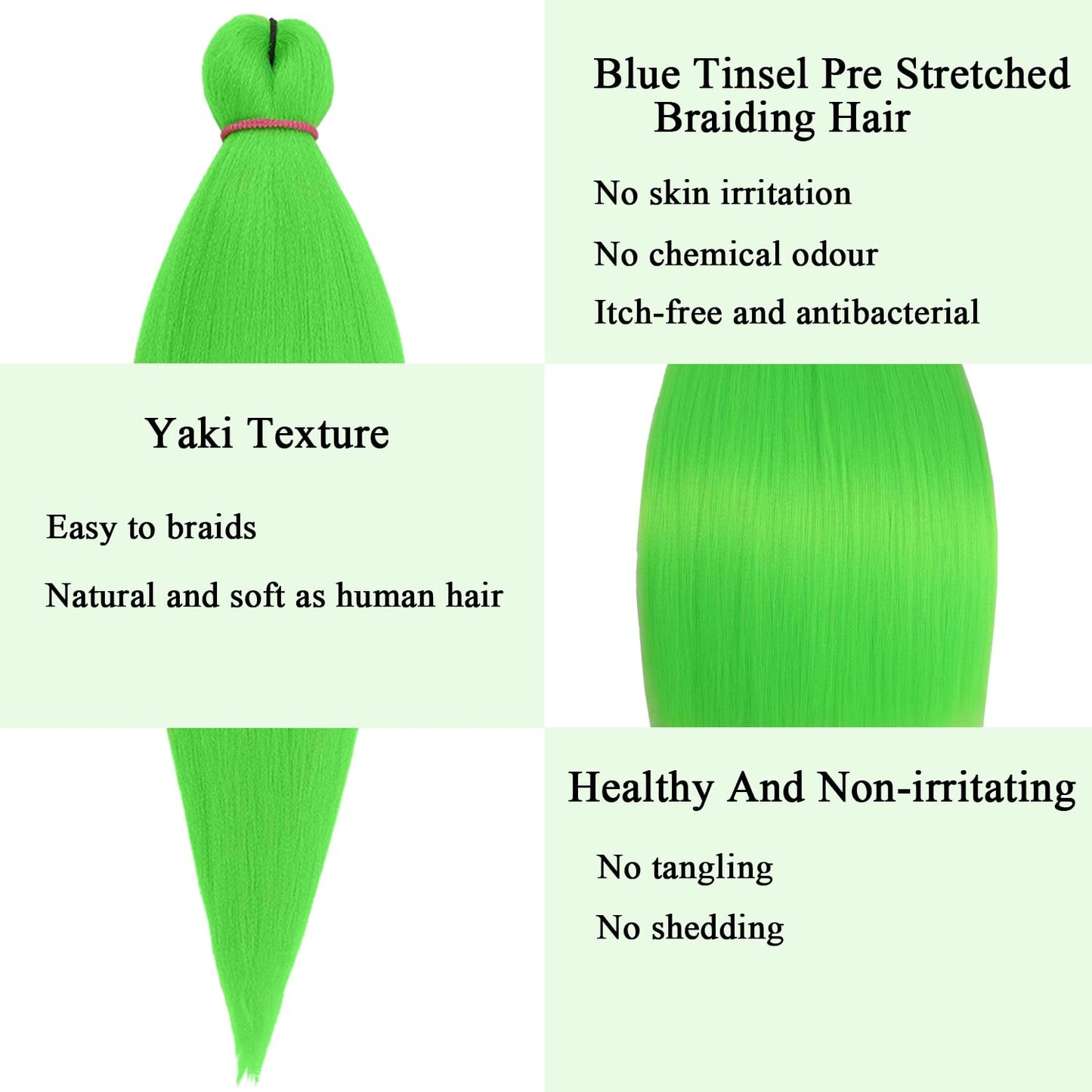 Leeven Green Braiding Hair Pre Stretched 2 Packs Kanekalon Braiding Hair Extension 26 Inch Colored Synthetic Fake Hair for Braiding (Youth Green)