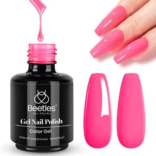 Beetles Pink Gel Nail Polish - Hot Pink Gel Polish, 15ML/0.51Fl Oz Neon Color, Soak Off UV LED Lamp Nail Art, Long-Lasting Manicure Salon DIY Home Spring Nails - Gifts for Her