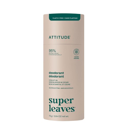ATTITUDE Natural Deodorant - Plastic-Free, Aluminum-Free, Vegan Formula | Long-Lasting Odor Protection, 2.64 Oz