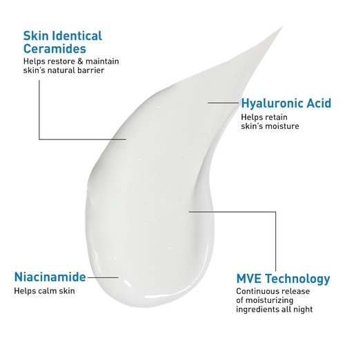CeraVe PM Facial Moisturizing Lotion - Ultra-Lightweight Night Cream with Hyaluronic Acid & Niacinamide | 3 Ounce