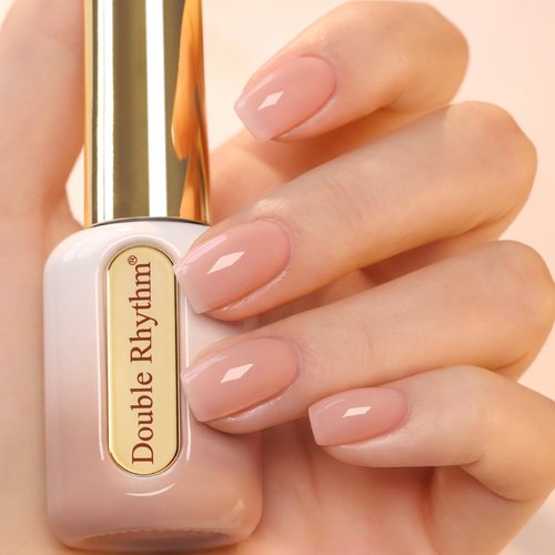 Double Rhythm 0.50 OZ Gel Polish Hema Free Same Color Same Bottle Golden Round Translucent Neutral Natural Milky 15 ML Jelly UV Polish Art DIY at Home (Nude Pink-H1491)