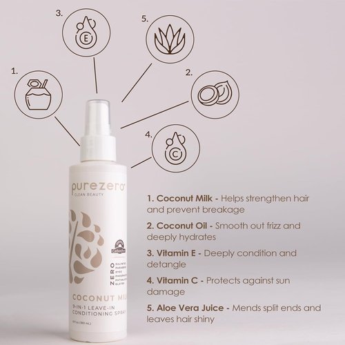 Purezero 9-In-1 Leave-In Conditioner Spray - Multi-Action Hair Treatment for Moisture, Detangling & Shine | 6 oz