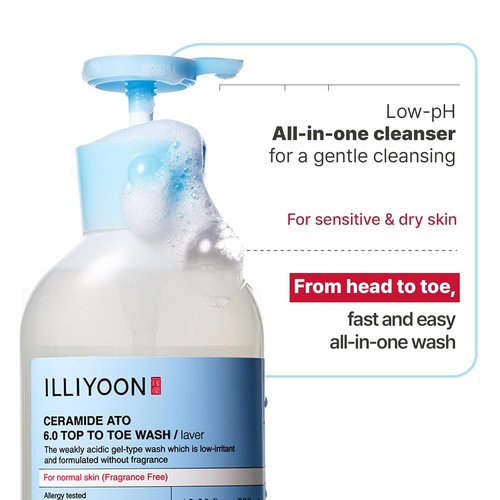 Illiyoon Ceramide Ato 6.0 Top To Toe Wash - Gentle Baby Body Cleanser, 16.9 Fl Oz (500ml)