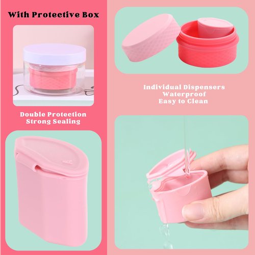3 in 1 Travel Silicone Makeup Containers for Toiletries Shampoo Lotion Refillable Empty Jars with Spoon, Portable Containers for Trinkets Pills, including 3 Dispensers & 1 Protective Box (Pink)