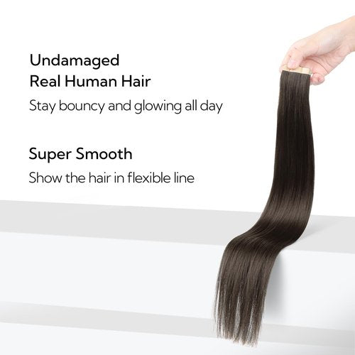 HOTBANANA Tape in Hair Extensions, 24 Inch 20pcs 50g Dark Brown Tape in Hair Extensions Human Hair Tape Hair Extensions Straight Remy Human Hair Tape in Extensions