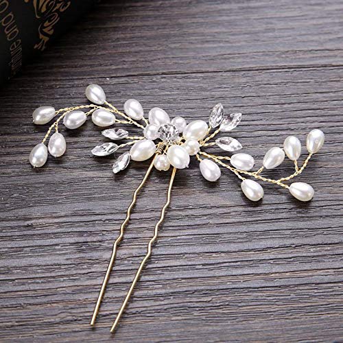 Shegirl Bridal Wedding Hairpin Delicate Pearl Rhinestone Hair Jewelry Manual Gold Headpiece Wedding Accessories for Bridal and Women 2PCS (Gold)