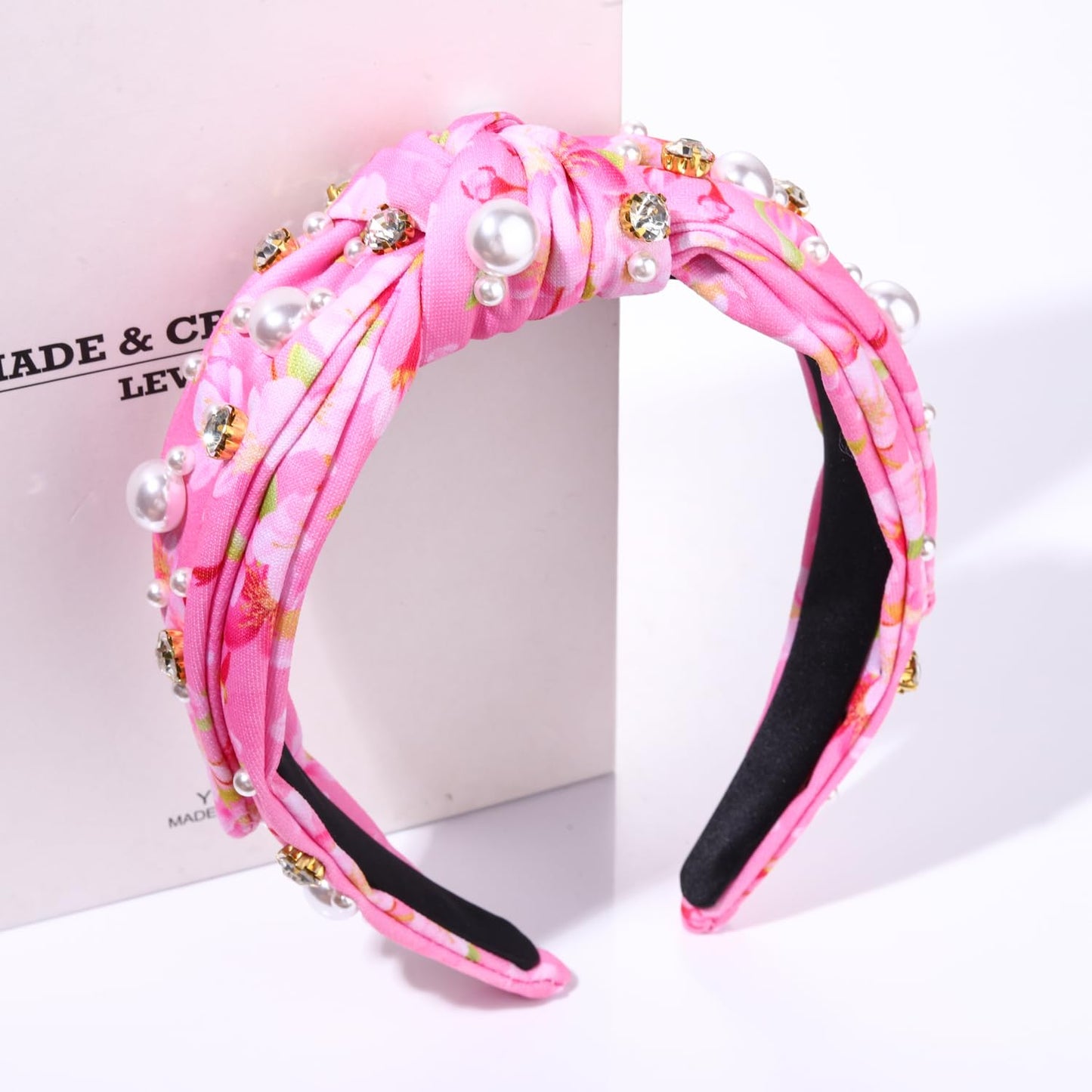 BVGA Pearl Knotted Jeweled Headband Rhinestone Crystal Embellished Pink Hairband Top Women Knot Headbands Summer Luxury Fashion Wide Ladies Hair Accessories for Girls