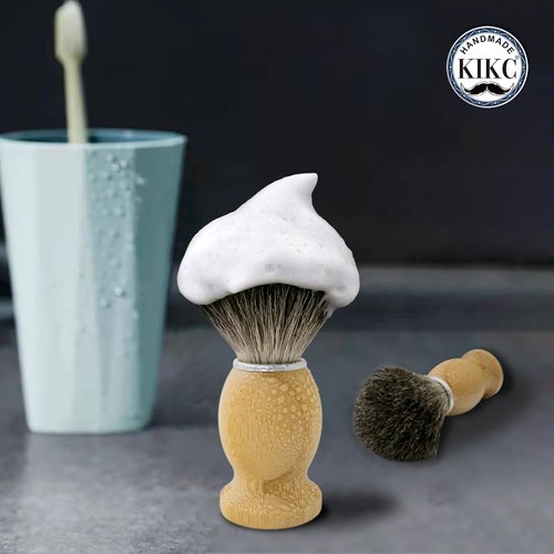 KIKC Handcrafted Badger Shaving Brush - Comfortable Bamboo Handle & Soft Bristles | Perfect Gift for Bearded Men