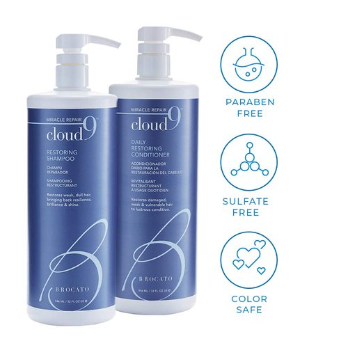 Brocato Cloud 9 Restoring Shampoo & Conditioner Duo - 32 Fl Oz | Revitalize & Hydrate Damaged Hair | Color Safe Formula