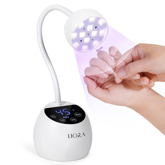 LIORA UV LED Nail Lamp - Gooseneck UV Light for Gel Nails - LED Lamps for Gel Polish Equipped with Power Storage Function 24W USB Rechargeable with Four Timers Automatic Sensor DIY Nail Art(White)