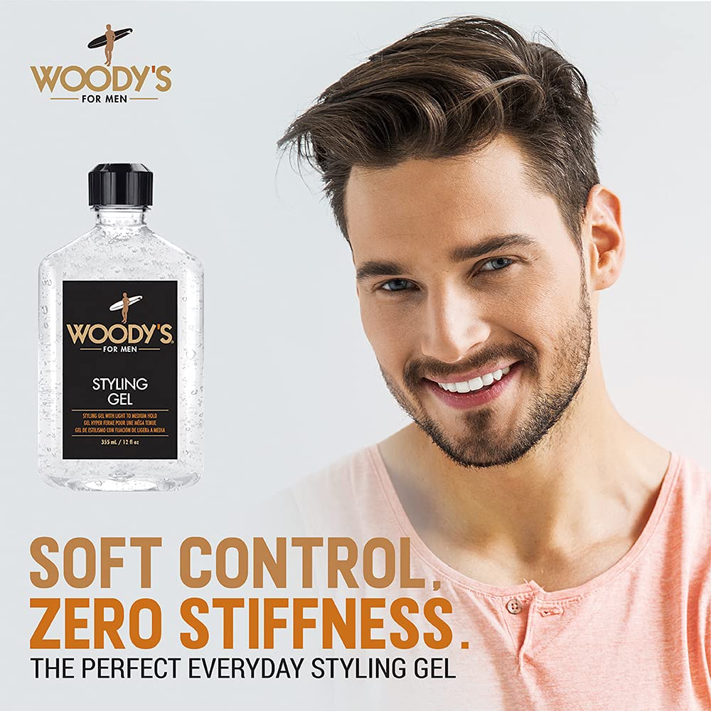 Woody's Styling Gel for Men - Alcohol-Free Hair Gel with Light to Medium Hold | 12 fl oz