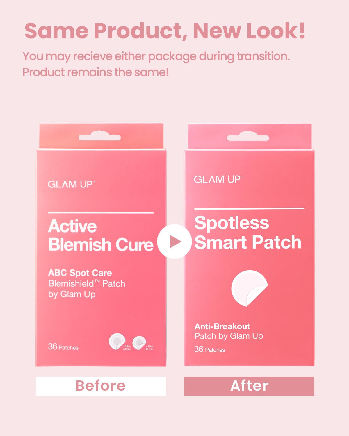 GLAM UP Hydrocolloid Pimple Patches - Invisible Ultra Thin Spot Covers for Face, Waterproof & Vegan (36 Count)