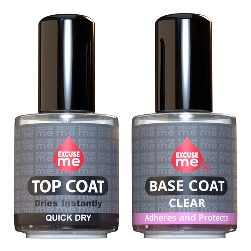 EXCUSE ME Duo Set - Quick Dry Top Coat & Base Coat for Long-Lasting Shine | 15 ml / 0.5 oz
