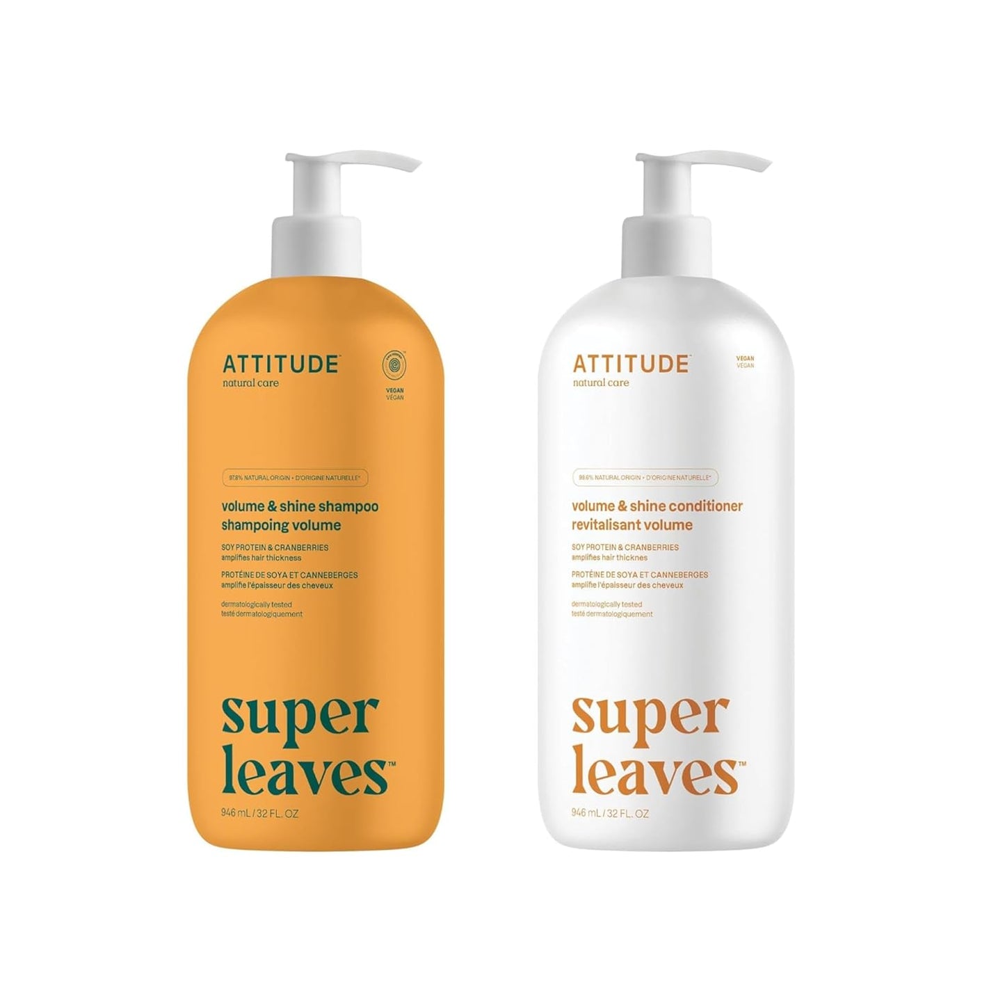 ATTITUDE Hair Shampoo & Conditioner Bundle - Vegan, Cruelty-Free, Volumizing Formula, 32 Fl Oz
