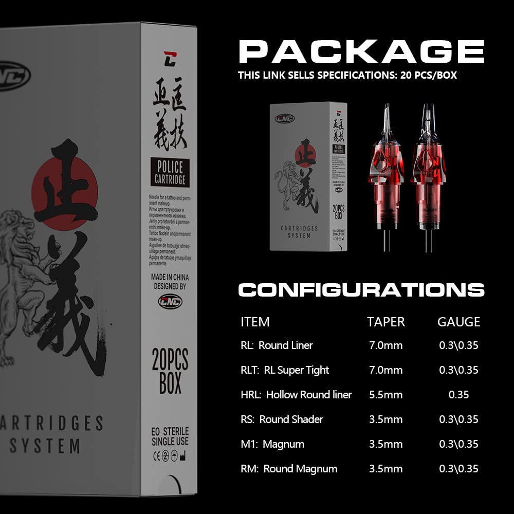 CNC Tattoo Cartridges Needles 20Pcs #12 Standard Magnum 23M1 Disposable Needles with Membrane EN04-20-1223M1