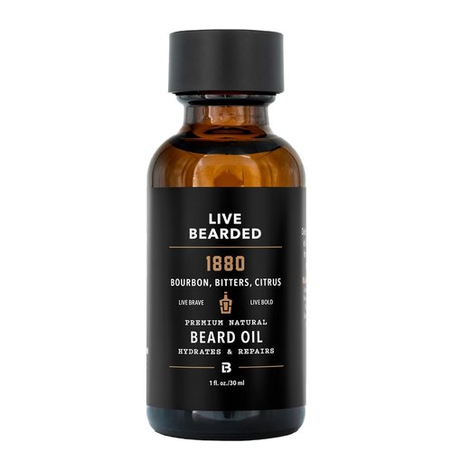 Live Bearded Beard Oil - Premium All-Natural Jojoba for Dry Skin | 1 Fl Oz | 1880 Scent: Bourbon, Bitters, Citrus