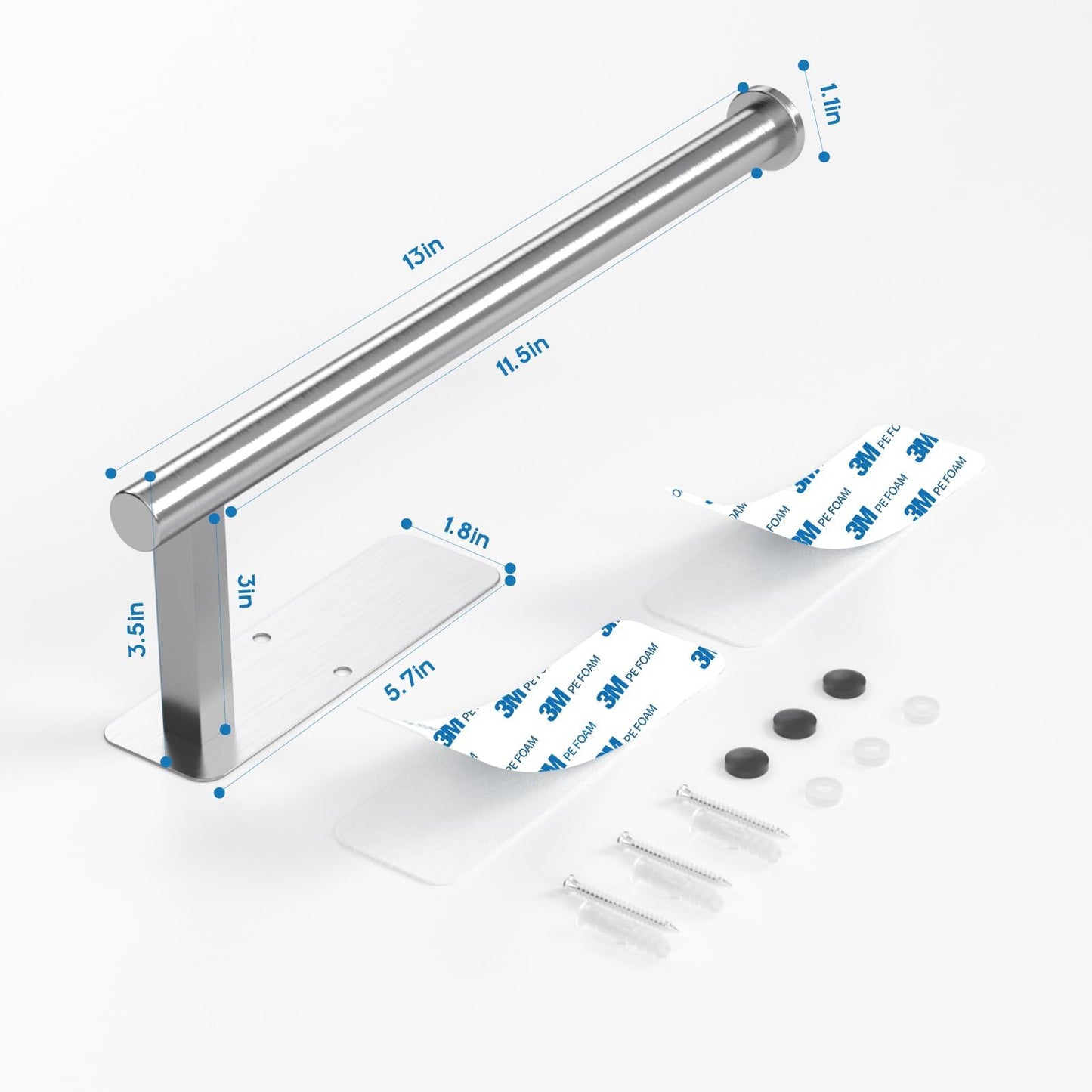 ASTOFLI Paper Towel Holder Under Cabinet No Drilling, Self Adhesive Paper Towel Holder Wall Mount for Kitchen Rack, Under Counter Napin Holder No Drill, 304 Stainless Steel Matte Black