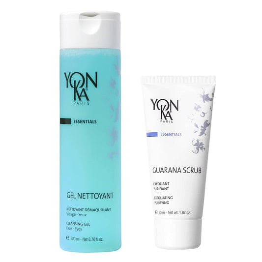 Yon-Ka Gel Nettoyant | Gentle Foaming Face Wash & Makeup Remover Set | Exfoliating Scrub for Normal & Acne-Prone Skin | 6.76 fl oz & 1.87 oz