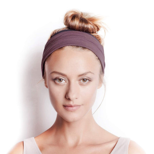 BLOM Women's Non Slip Wide Headband - Yoga Headband - Workout Headband - 6 inches, Purple & Charcoal - Gym Wrap