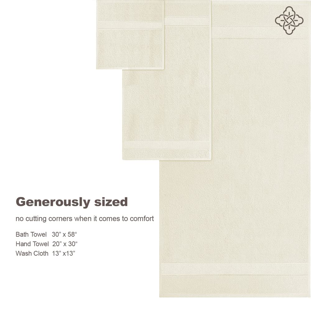 BIOWEAVES 100% Organic Cotton 700 GSM Plush 6-Piece Towel Set GOTS Certified, 2 Bath Towels, 2 Hand Towels & 2 Washcloths - Ivory