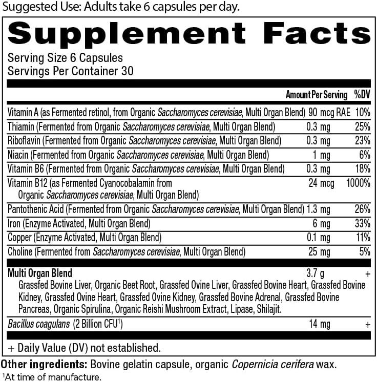 Ancient Nutrition Organ Supplements - Grass-Fed Organ Complex Capsules for Liver, Heart & Kidney Support | 180 Ct