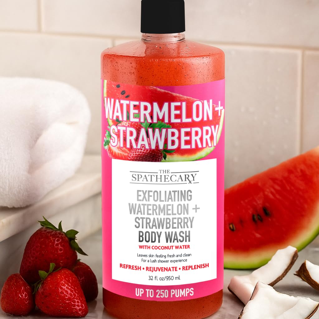 Skiennix Exfoliating Body Wash - Watermelon & Strawberry Coconut Scrub for Smooth Skin | 32 oz, Cruelty-Free