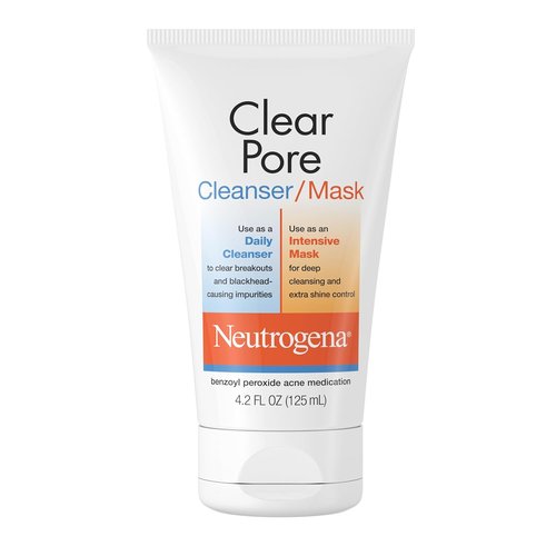 Neutrogena Clear Pore 2-in-1 Facial Cleanser & Face Mask - Acne Treatment with Kaolin & Benzoyl Peroxide, 4.2 fl. oz, 3 Pack