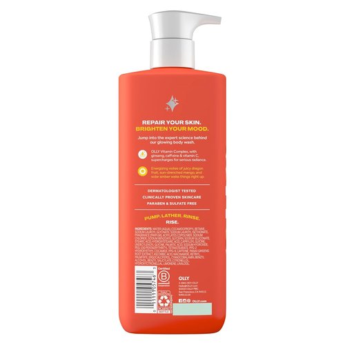 OLLY Bright Body Wash - Nourishing Cleanser with Ginseng, Caffeine & Vitamin C | 17 oz Citrus Currant Scent