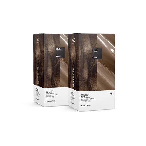 IGK Permanent Hair Dye Color Kit - 7N Latte Dark Natural Blonde | 100% Gray Coverage, Ammonia-Free, 2 Pack