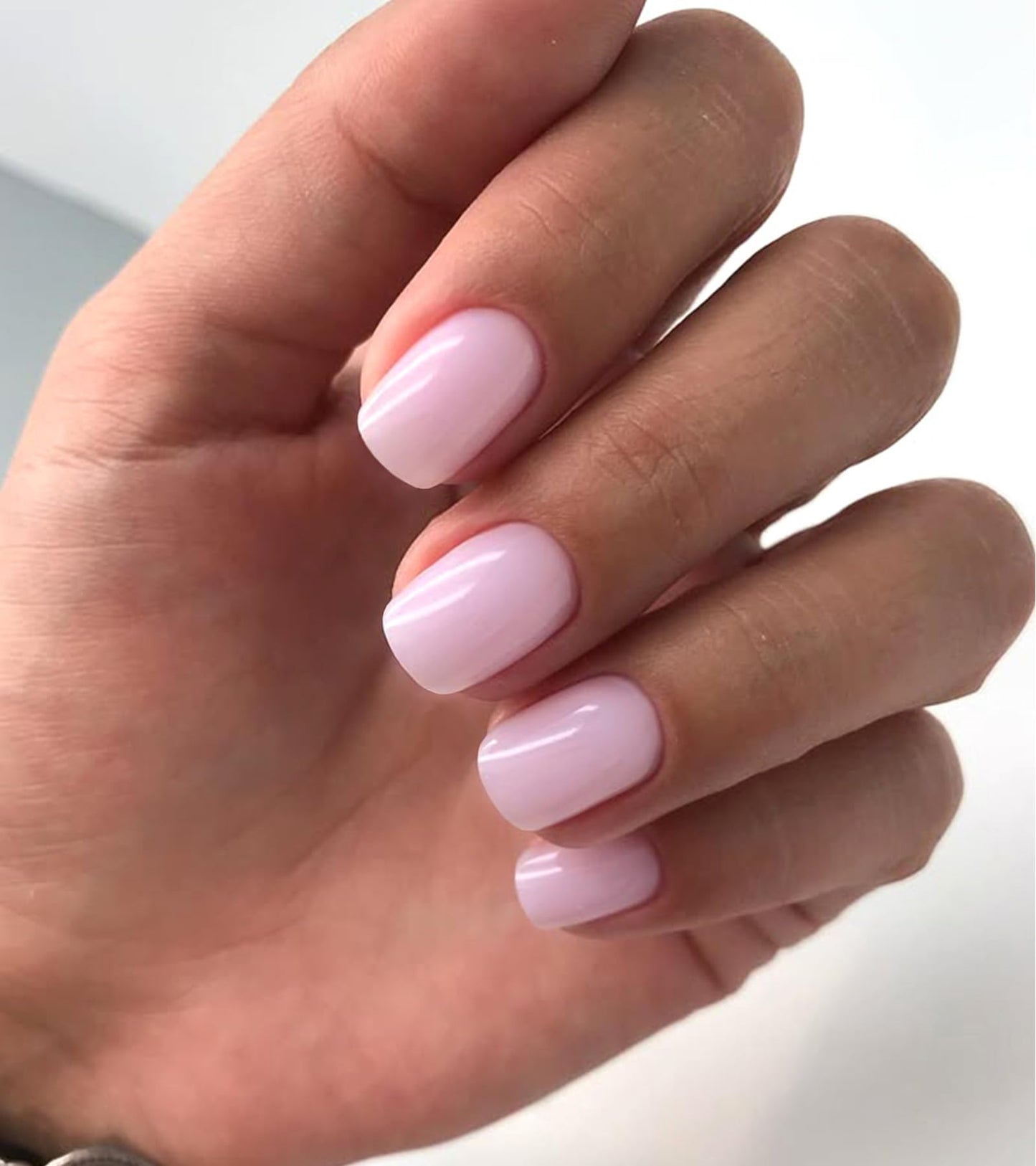 Artquee Press on Nails Short Soft Nude Square False Tips Glossy Reusable Fake Stick on Nails Kit for Women - 30 PCS 15 Sizes