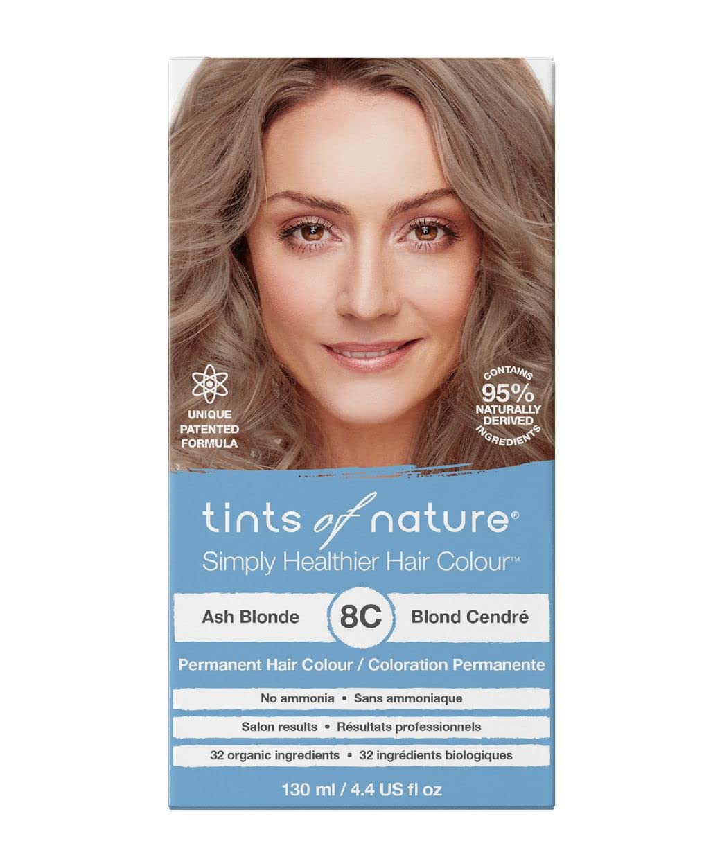Tints of Nature 8C Ash Blonde Hair Dye - Nourishing, Ammonia-Free Formula | 4.4 fl oz