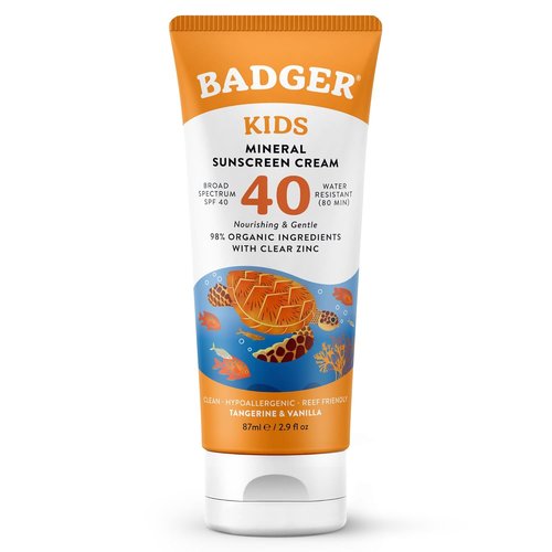 Badger Kids Mineral Sunscreen Cream - SPF 40, 98% Organic, Water Resistant, Reef Friendly | 2.9 fl oz
