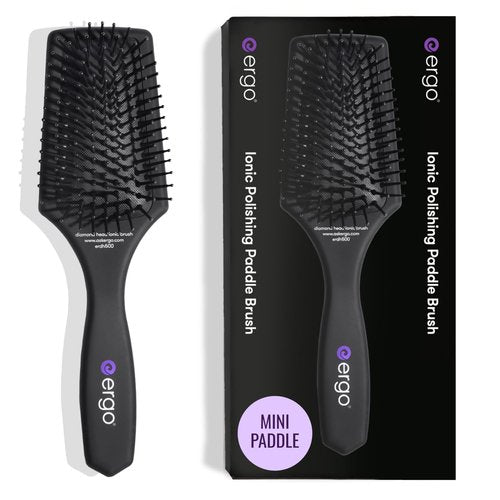 ERGO Mini Ionic Polishing Paddle Brush - Small Detangling Tool for Wet & Dry Hair Care (ER500)
