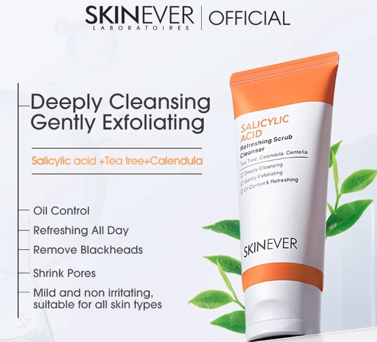 SKINEVER Salicylic Acid Face Exfoliating Scrub - Deep Cleanse & Smooth Skin Texture | 75 ML