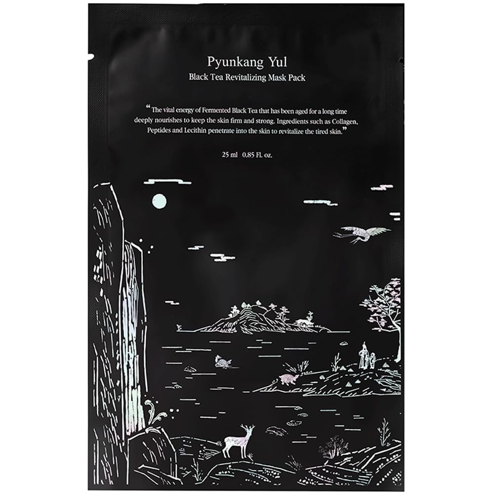 Pyunkang Yul Fermented Black Tea Revitalizing Mask Pack with Low Molecule Collagen, Shea Butter, Skin Revival, Elasticity Care, Deep Moisturizing, Korean Face Skin Care Facial Mask Sheet 25ml x 10ea