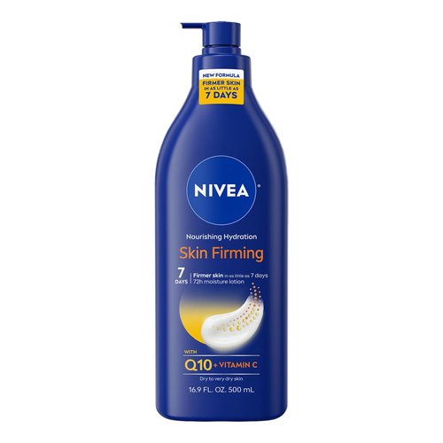NIVEA Nourishing Hydration Body Lotion - Firming Q10 & Vitamin C, 16.9 Fl Oz Pump for Dry Skin