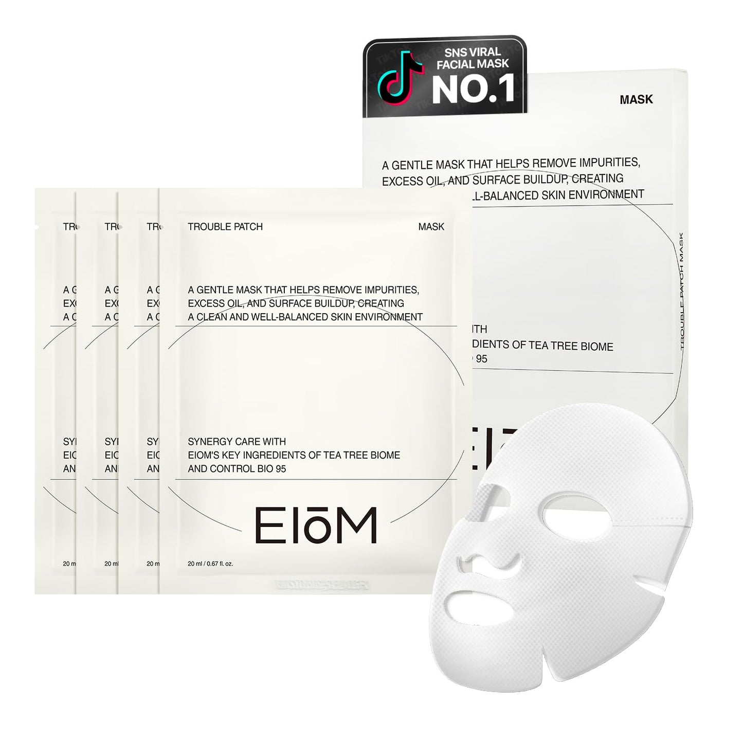 Trouble Patch Mask - Hydrocolloid Acne Face Mask for Pimple-Prone Skin | Oil Absorbing, Full Face Treatment (20ml x 4)