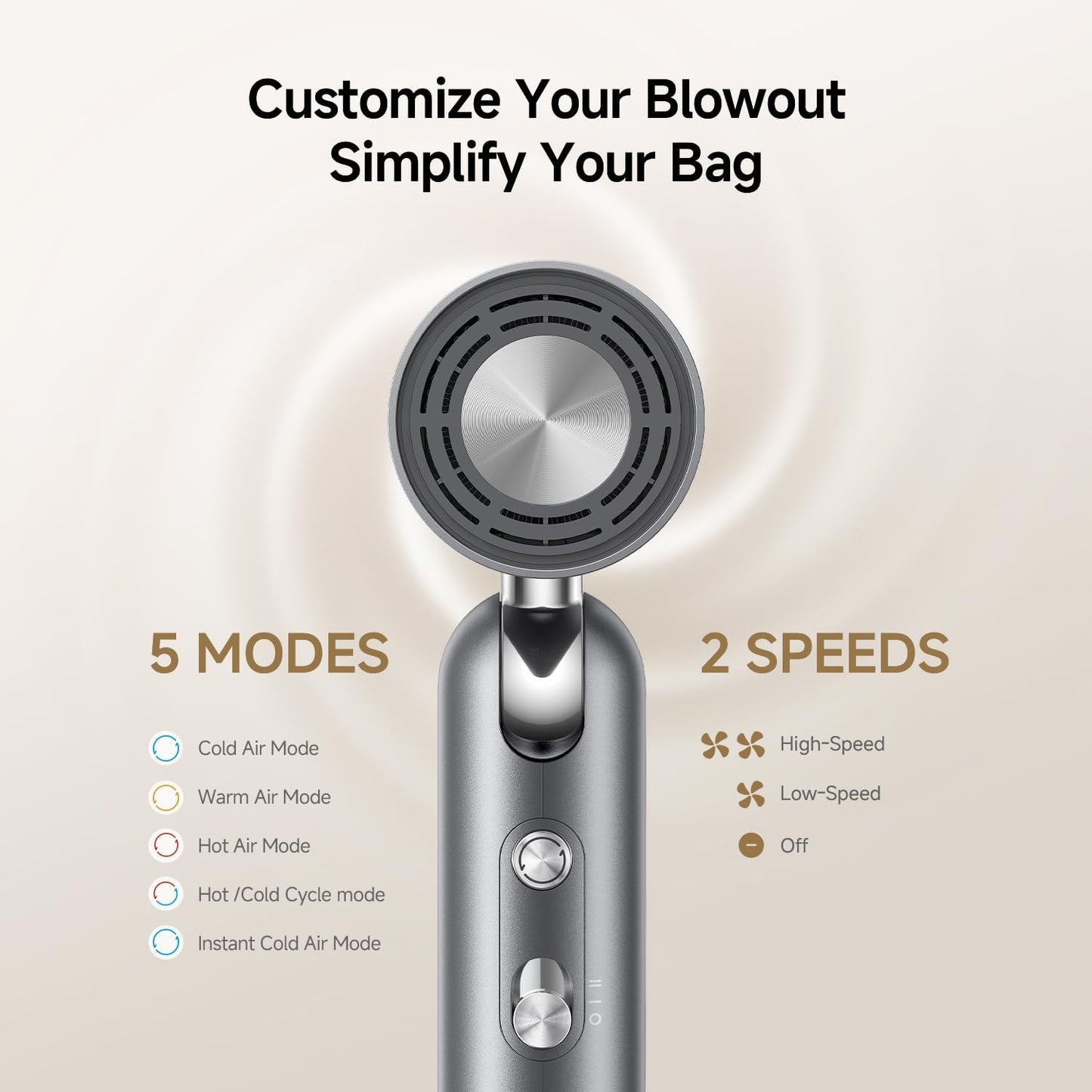 Dreame Pocket Pro Hair Dryer - 1300W Dual Voltage Travel Blow Dryer with Diffuser | Fast Drying, Low Noise