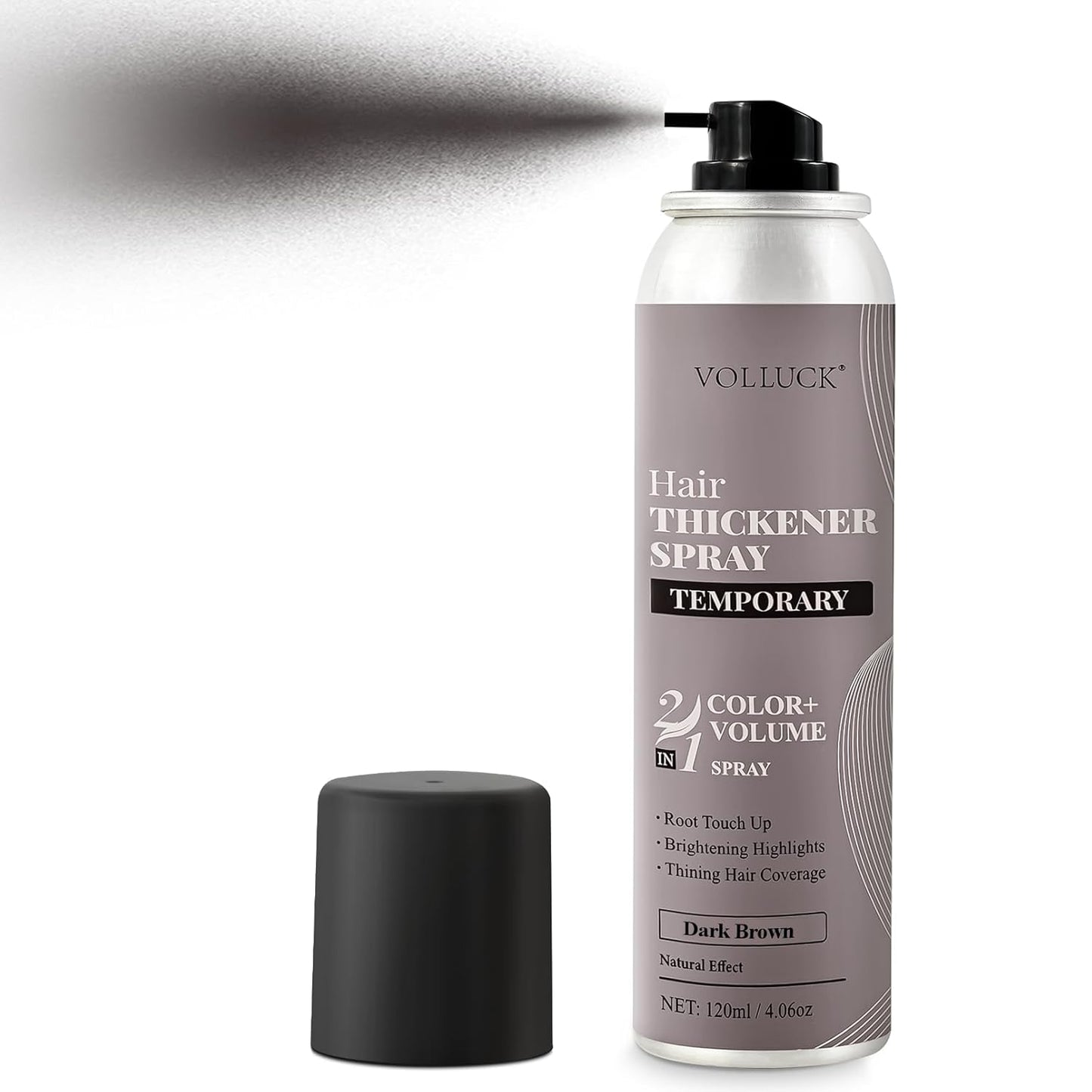 VOLLUCK Hair Thickening Fibers Spray - Temporary Dark Brown Root Concealer for Men & Women | Sweatproof Coverage