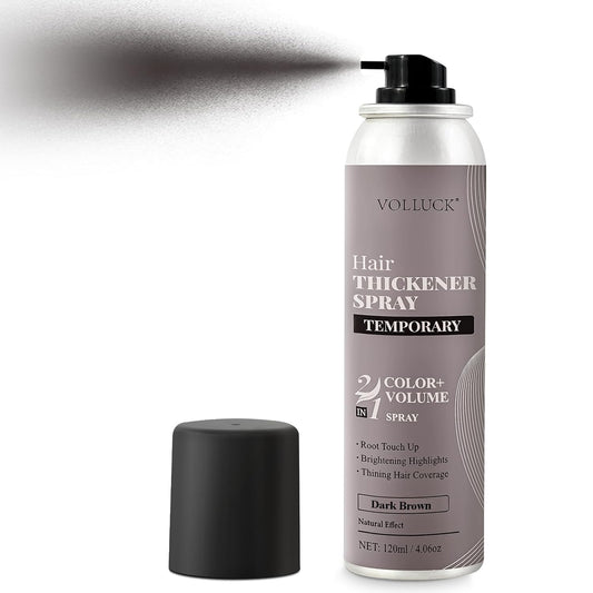 VOLLUCK Hair Thickening Fibers Spray - Temporary Dark Brown Root Concealer for Men & Women | Sweatproof Coverage