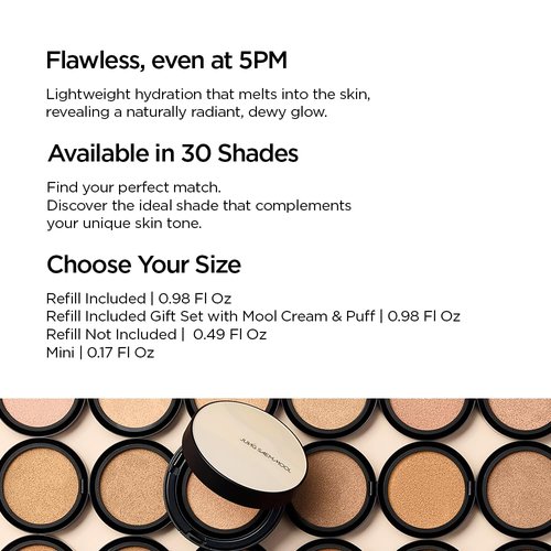 JUNG SAEM MOOL Essential Skin Nuder Cushion | Natural Finish, Buildable Coverage Cushion Foundation by Korean Makeup Artist (Mini, 0.17 Fl Oz), 13N Fair