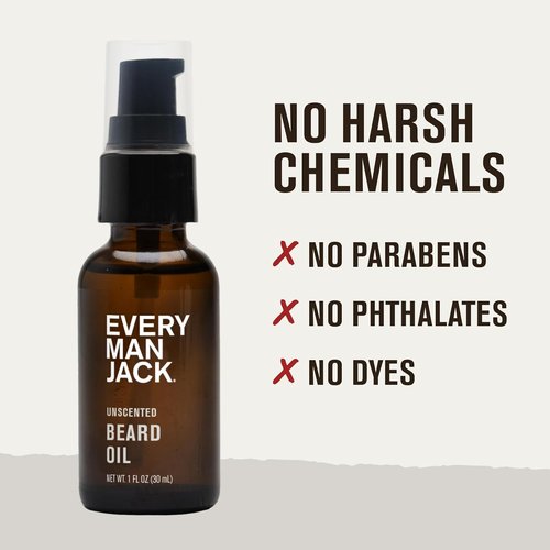 Every Man Jack Unscented Beard Oil - Fragrance-Free Moisturizer for Sensitive Skin - 1 fl oz