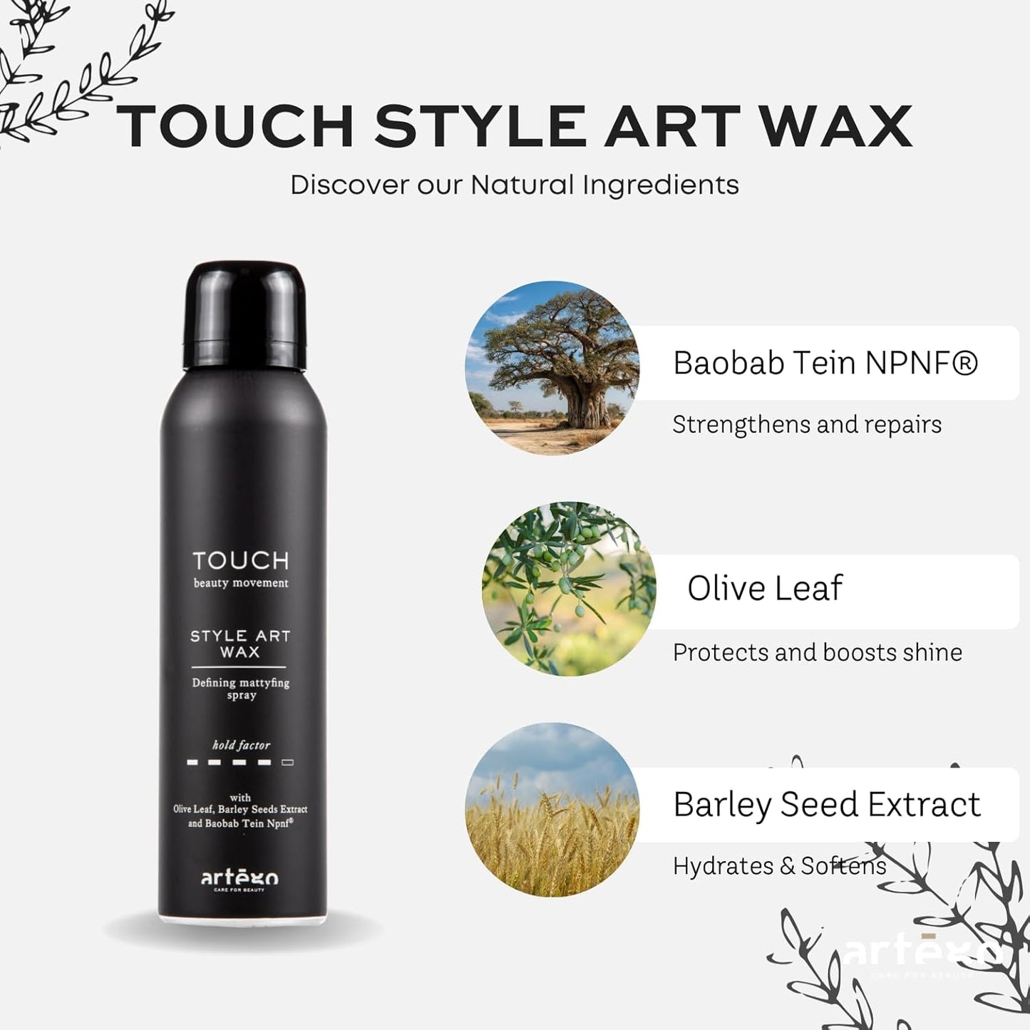 Artègo TOUCH Style Art Wax Spray - Defining & Mattifying Spray Wax for Flexible, Long-Lasting Styles (5.1 oz)