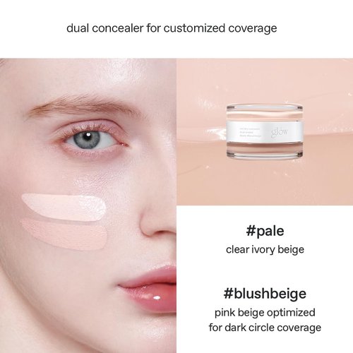 glow not dry concealer #pale #blushbeige, covers under-eye circles & blemishes, full-coverage, dual-color&use, melt-in texture, 0.4 oz, beige
