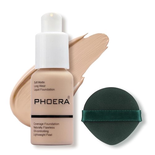 PHOERA Full Coverage Foundation - 24HR Matte Oil Control Liquid Makeup | Flawless Nude 30ml